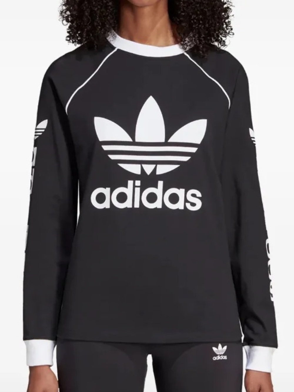Adidas Originals Trefoil Long Sleeve Shirt Black White Logo Graphic Crewneck Top